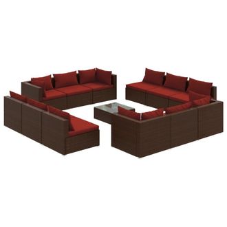 vidaXL Set Muebles De Jard&iacute;n 13 Pzas Y Cojines Rat&aacute;n Sint&eacute;tico Marr&oacute;n Vidaxl