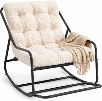 STILVORA Silla Mecedora De Exterior Asiento Basculante Ajustable Con Coj&iacute;n Grueso Sin Reposabrazos De Acero Blanco 75 X 116 X 82 Cm