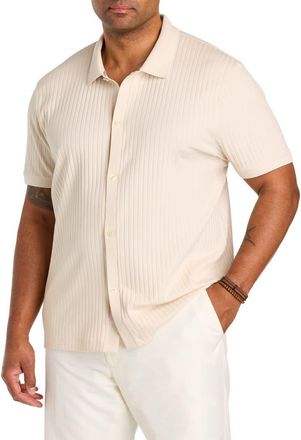 Perry Ellis Big & Tall Ribbed Jacquard Button-Front Polo Shirt in Birch at Nordstrom, Size Xx-Large