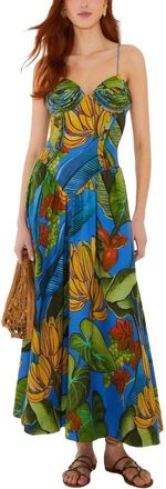 Farm Rio Maxi Jurk - Dames - Maxi kleedjes - Blauw - M - Linnen - Kleedjes