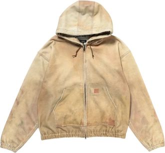 Beams Plus Mock Print Hoodie - Heren - Vesten met rits - Beige - S - Katoen - Hoodies & sweatvesten