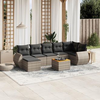 vidaXL Vidaxl - Set De Sof&aacute;s De Jard&iacute;n 8 Pzas Y Cojines Rat&aacute;n Sint&eacute;tico Gris