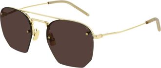 Saint Laurent Klassieke Aviator Zonnebril Bruin/Goud SL 422 - Heren - Zonnebrillen - Geel - 52 MM - Accessoires