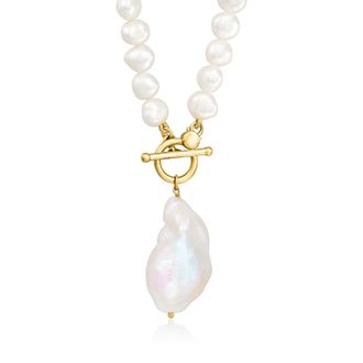 Ross-Simons 5-15mm Cultured Baroque Pearl Toggle Necklace in 18kt Gold Over Sterling