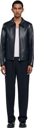 Sandro Zip-up leather jacket in Black at Nordstrom, Size Xx-Large
