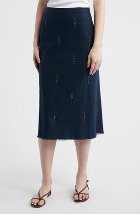 Rag & Bone Aubrey Grommet Trim Linen & Cotton Midi Skirt in Sal at Nordstrom, Size 00