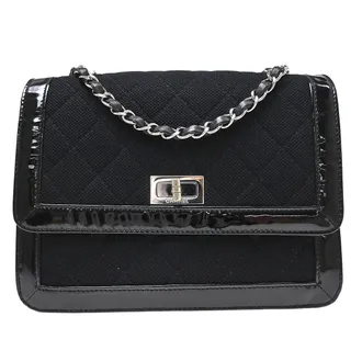 Chanel Reissue Flap Quilted Jersey With Patent Black Canvas Handbag (Pre-Owned)
