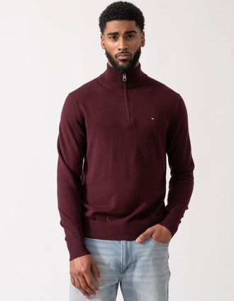 Tommy Hilfiger Mens Tommy Hilfiger Organic Cotton Cashmere Mens Zip-Mock Sweater - Deep Burgundy - Red - Size: 42