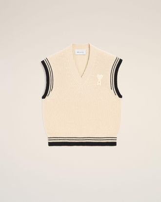 Ami White Ribbed Wool Sleeveless Ami De Coeur Sweater White - XXS - Unisex