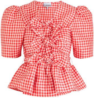 Ganni Gingham Taffeta Blouse - Red And White - 34 (UK4 / Xxs)