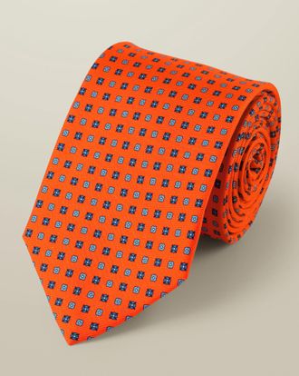 CHARLES TYRWHITT Silk Geo Print Tie - Orange Size OSFA by Charles Tyrwhitt