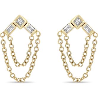 Zo&euml; Chicco Paris 14K Gold & Diamond Chain Drop Earrings in 14K Yellow Gold at Nordstrom