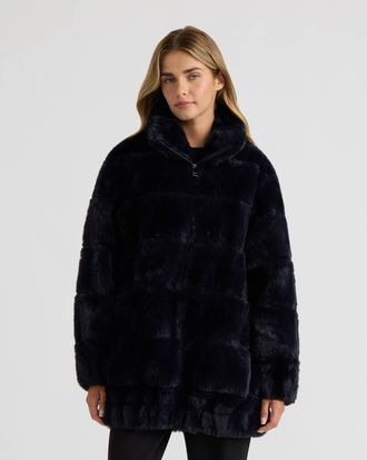 NVLT Womens Faux Fur Zip Jacket with Elastic Waistband and Cuffs