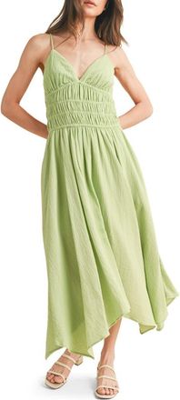 Wishlist Smocked Handkerchief Hem Midi Dress in Key Lime at Nordstrom Rack, Size Medium