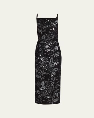 Prabal Gurung Square-Neck Floral Sequined Midi Dress