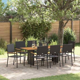 vidaXL Conjunto De Comedor De Jard&iacute;n 9 Pcs Negro Y Marr&oacute;n Vidaxl