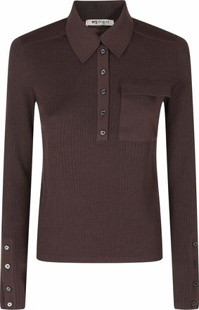 Ports 1961 Chocolate Ribbed Wool-Blend Polo Shirt