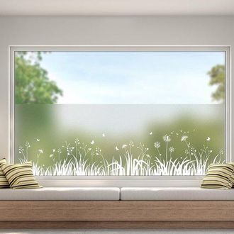 No Brand Vinilo Adhesivo Para Ventanas Con Dise&ntilde;o De Vidrieras, Diente De Le&oacute;n, Mariposa Y Hierba, De 45x200 Cm, Removible Y Sin Adhesivo, Que Proporciona Priv