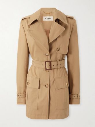 Chloé Trench In Gabardine Di Cotone Con Cintura - Marrone