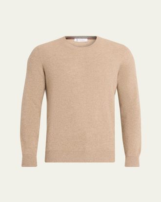 Brunello Cucinelli Mens Crewneck English Rib Cashmere Sweater
