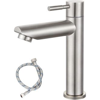 OEM Grifo Monomando Para Lavabo De Agua Fr&iacute;a, Acero Inoxidable Sus304, N&iacute;quel Cepillado, Con Un Orificio Para Montaje En Encimera - Crezuo