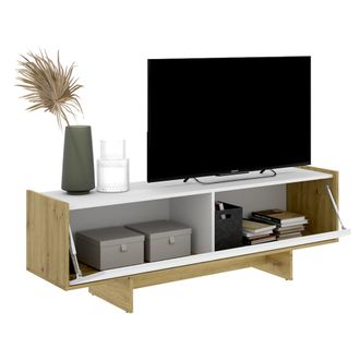 Dmora Mueble Para Tv Ardmore, 3 Estantes, Una Puerta, Con Patas, 30x150x50h Cm Blanco