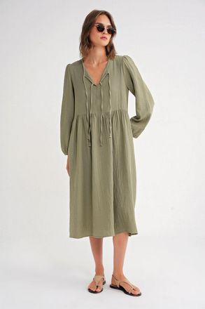Mixray V-hals Midi-jurk met striksluiting