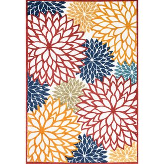 Jonathan Y Designs Minori Floral High-Low Indoor/Outdoor Area Rug in Cream/red/blue at Nordstrom, Size 2Ft 0In X 8Ft 0In