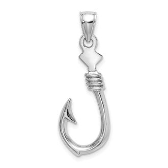 Diamond2Deal 14K White Gold 3-D Large Fish Hook with Rope Charm Pendant