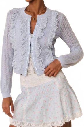 LoveShackFancy Melisse Eyelet Ruffle Cardigan In Wistful Blue