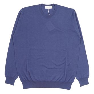 FILIPPO DE LAURENTIIS Round-neck Knitwear, male, Blue, Size: 3XL Superlight Crewneck Sweater