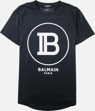 Balmain Mens Balmain Printed Balmain Paris Logo T-Shirt Black/White - Black/Multi - Size: 44