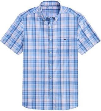 Vineyard Vines Plaid Short Sleeve UPF 30+ Button-Down Shirt in Pink Drink at Nordstrom, Size Xx-Large