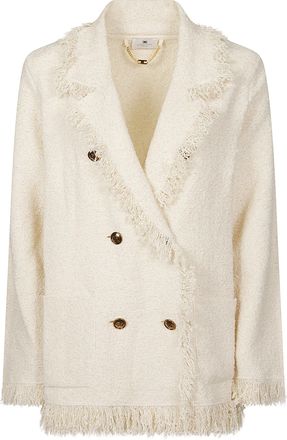 Elisabetta Franchi Long Sleeve Fringed Edges Cotton Jacket