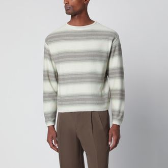 Auralee Grey-lime striped cotton and silk sweater
