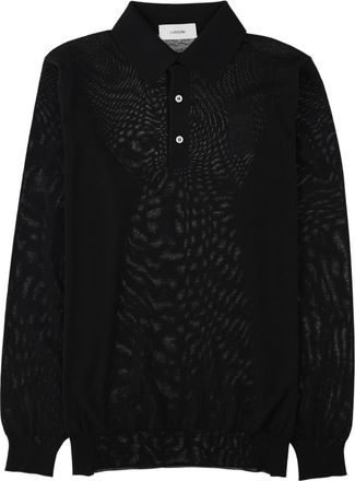 Lardini Black Textured Polo Collar Knit Sweater