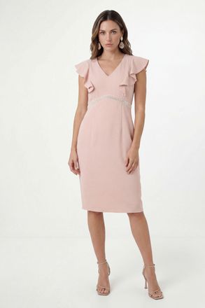 Wallis Womens Petite Crepe Embellsihed Pencil Dress - Pink - Size 12 UK