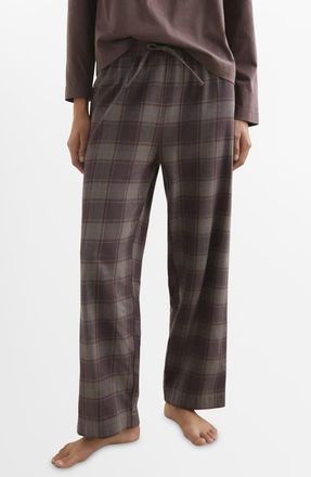 Mango Check Cotton Flannel Pajamas in Ink Blue at Nordstrom, Size Medium