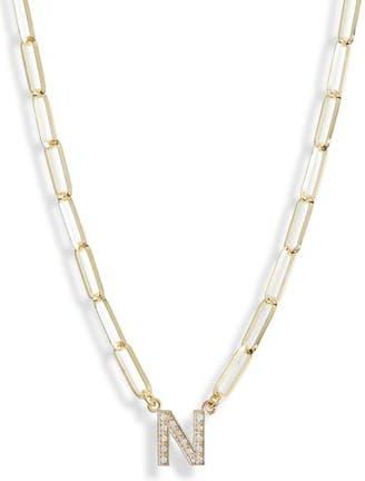 Meshmerise Diamond Initial Charm Paper Clip Chain Necklace in Yellow-N at Nordstrom Rack