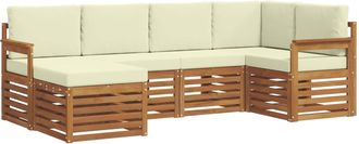 vidaXL Conjunto De Sof&aacute;s De Exterior 6 Uds. Natural Y Crema Poli&eacute;ster Vidaxl