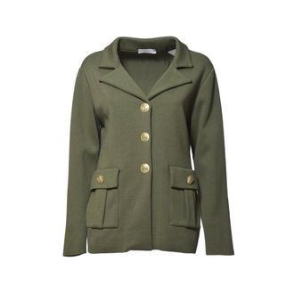 Charlott Military Green Cotton V-Neck Jacket