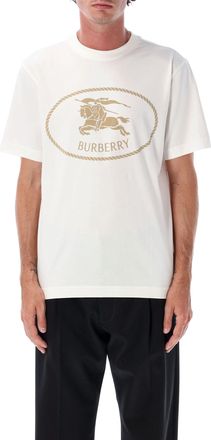 Burberry Chalk White Cotton Knight Stamp T-shirt