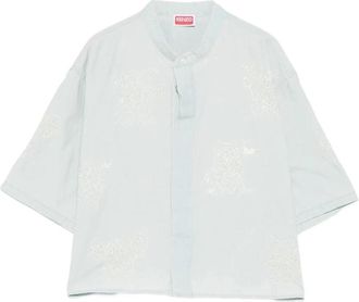 Kenzo Geborduurd Katoenen Shirt - Dames - Overhemden - Blauw - M - Katoen - Overhemden