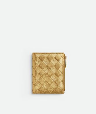 Bottega Veneta Intrecciato Small Bi-fold Wallet - Gold - Woman - 100% Lambskin