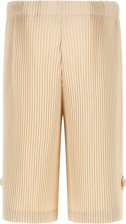 Homme Pliss&eacute; Issey Miyake Pleated Ribbed Shorts - Beige
