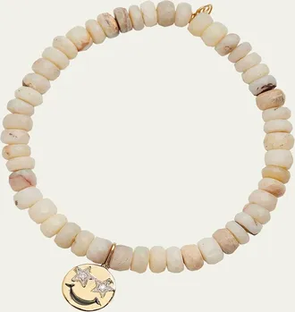 Sydney Evan Opal Beaded Bracelet with 14K Gold Diamond Happy Face Charm