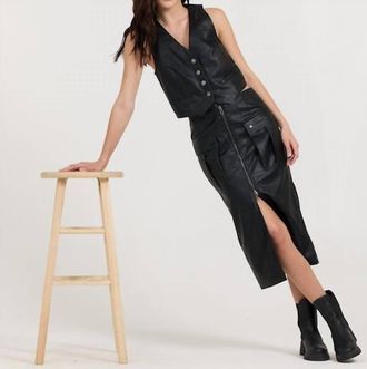 Vintage Havana Leather Vest And Skirt Set In Black