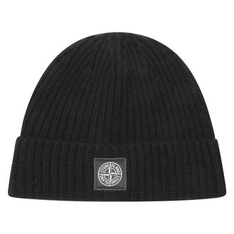 Stone Island Ribbed Knit Logo Beanie - male - Stone Island - Accessories - Black - ONE SIZE - Accessories