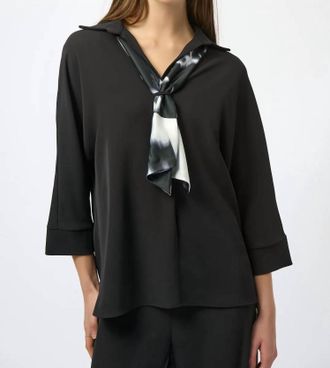 Joseph Ribkoff Printed Scarf Boxy Top In Black/winter White