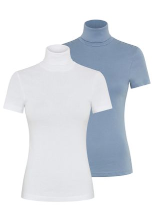 Flashlights Rollkragenshirt FLASHLIGHTS, Damen, Gr. 32/34 (XS), blau (hellblau, wei&szlig;), Rippware, Obermaterial: 100% Baumwolle, unifarben, Basic, eng, abgesteppt, 